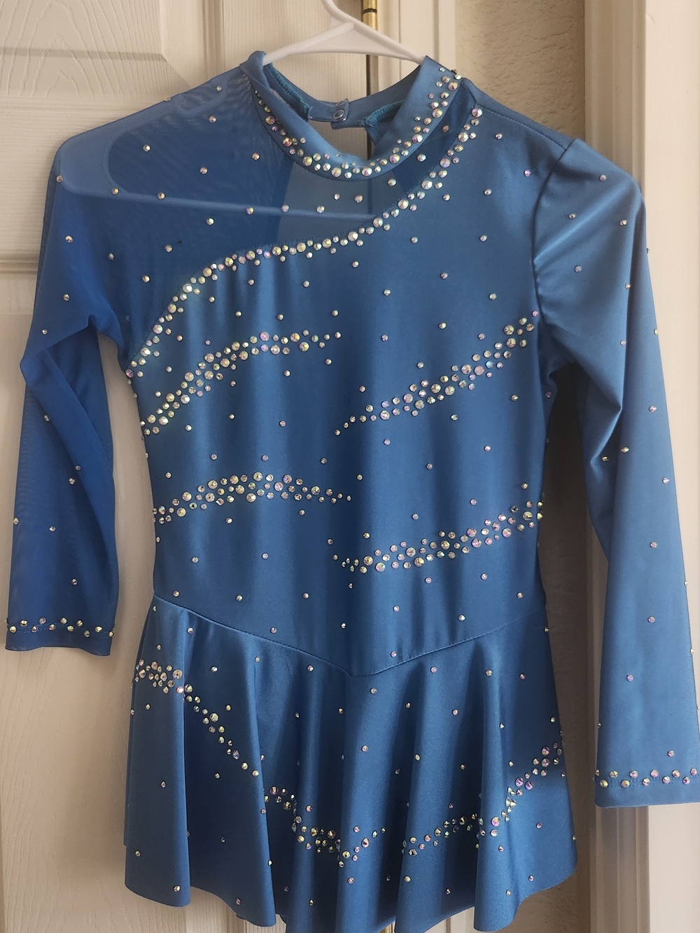 Blue Girls' Ice Skating Dress with Crystal Accents